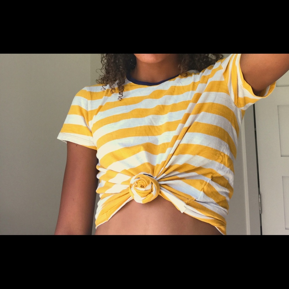 yellow and white striped tee